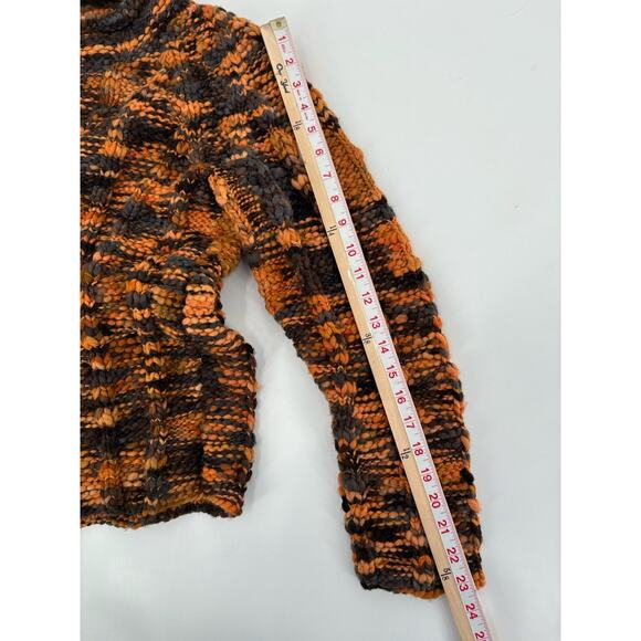 Handmade Sweater Womens Small Orange Black Chunky Knit Pullover Mock Neckline - Picture 16 of 16